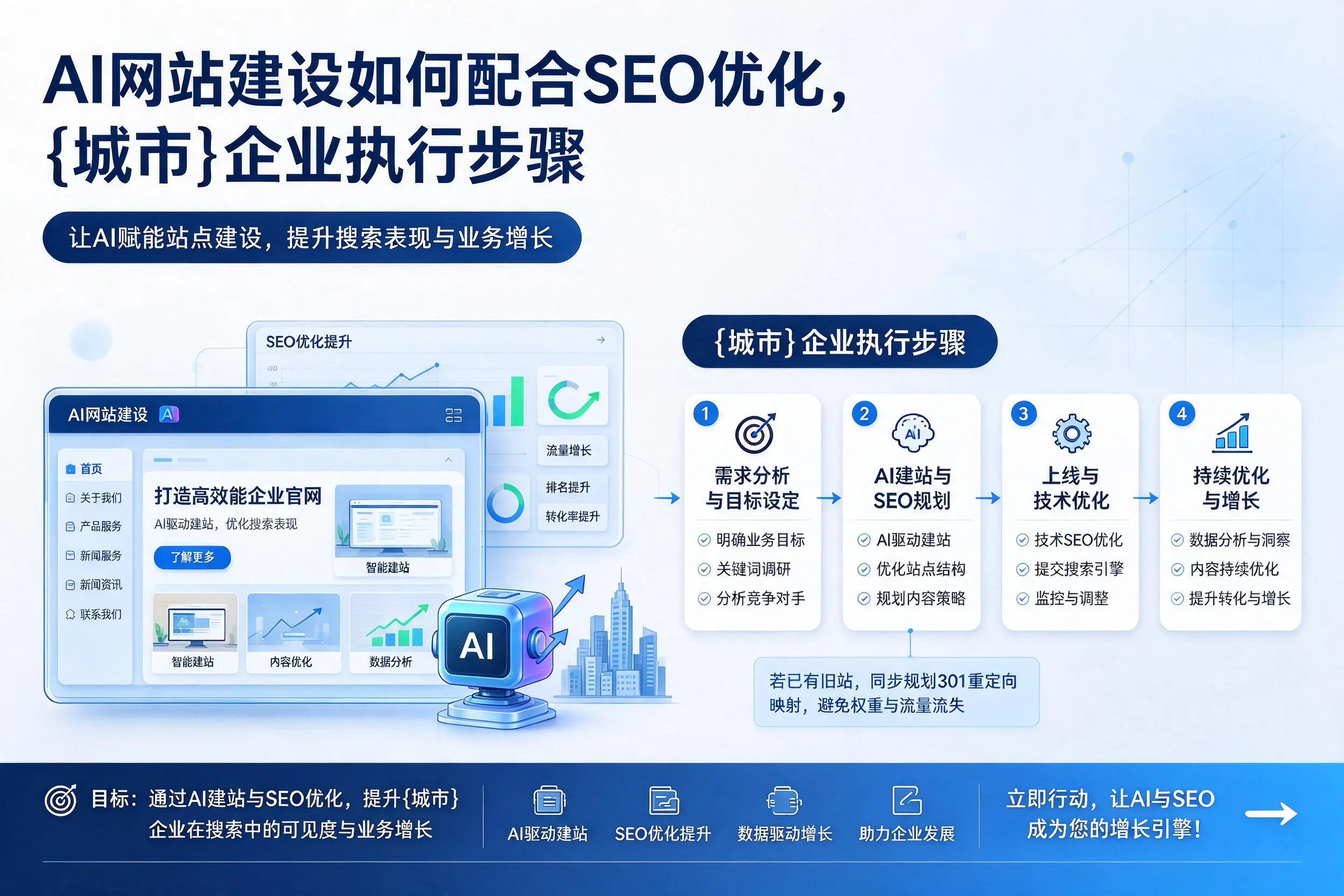 AI网站建设如何配合SEO优化,梅州企业执行步骤